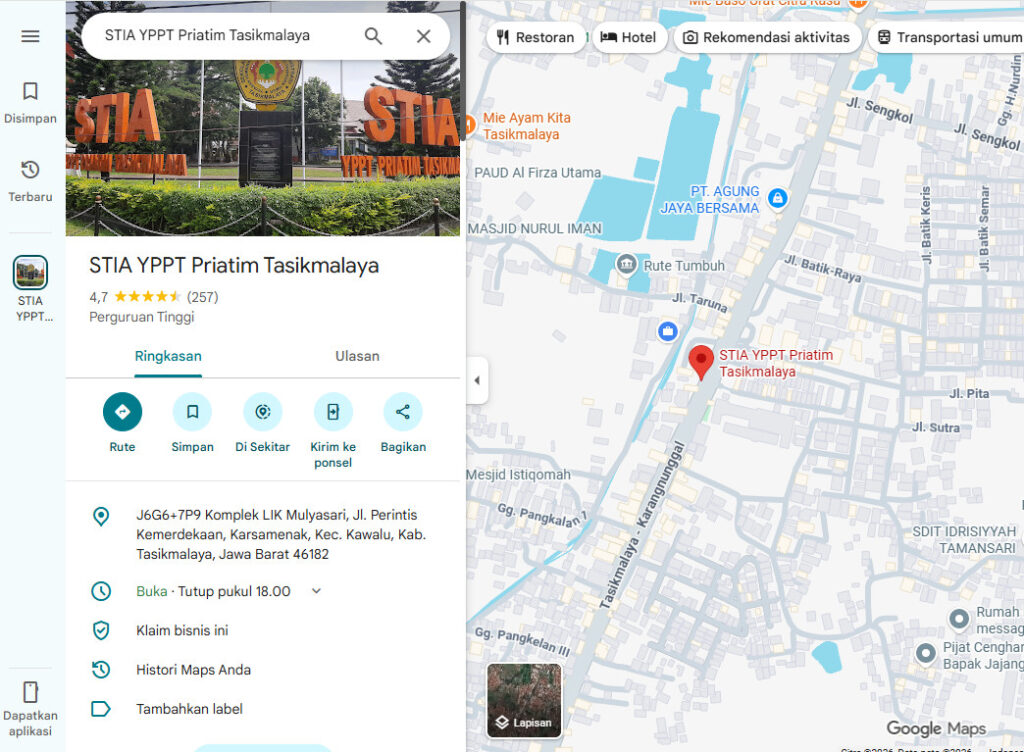 Map STIA YPPT Priatim Tasikmalaya